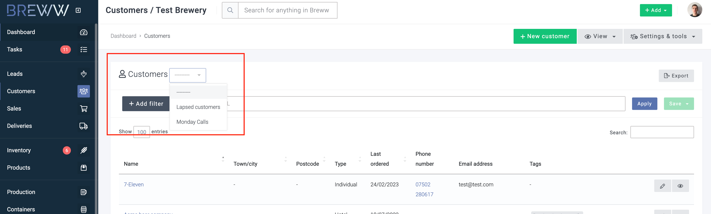 Breww Customer & lead lists | Documentación de Breww