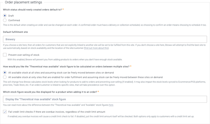 The default status for new orders in Order & invoice settings