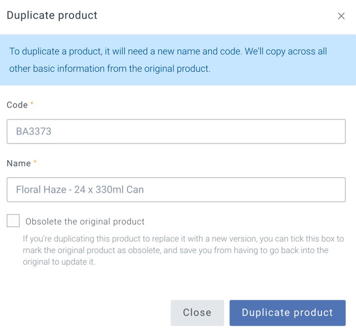 Duplicate product form