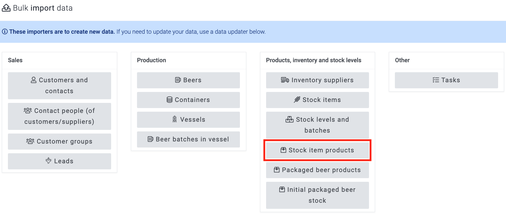 Adding stock items | Documentación de Breww