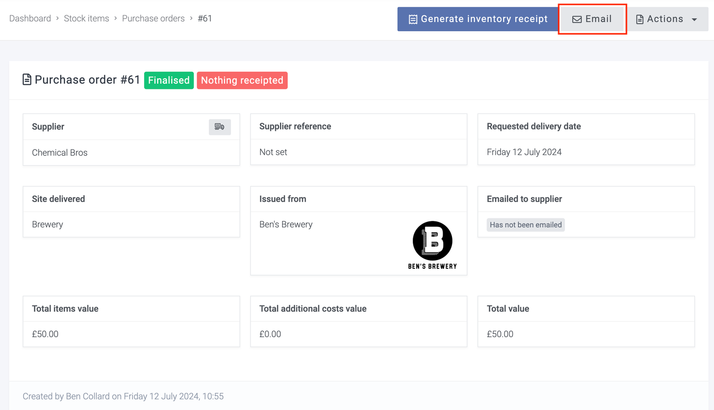 Breww Purchase orders | Documentación de Breww