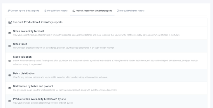 Examples of some Pre-built production reports