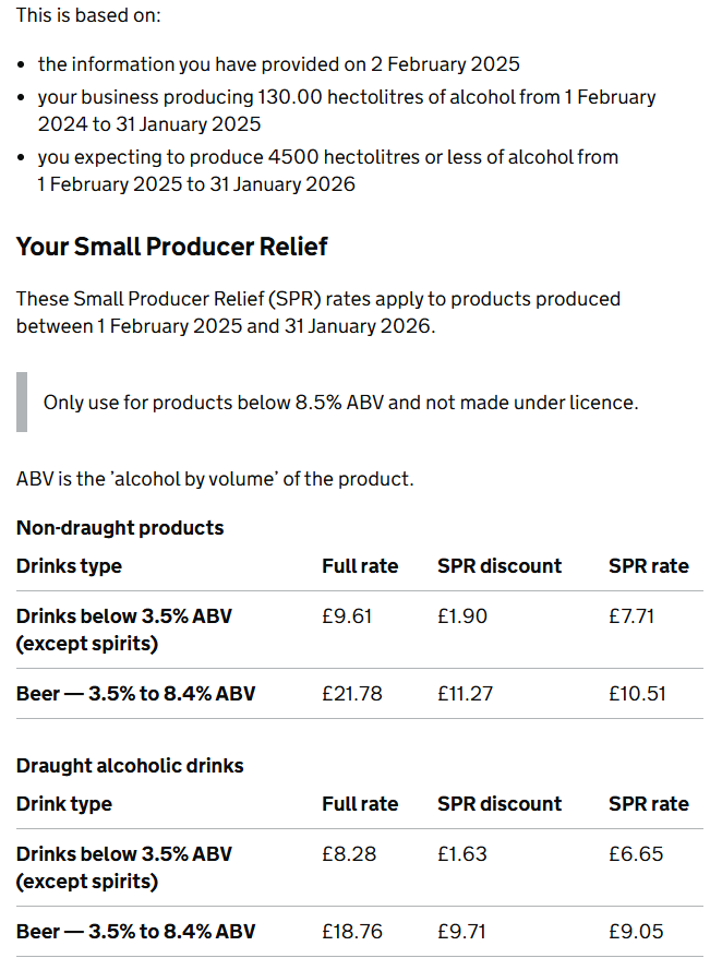 Incorrect beer duty rate | Documentación de Breww